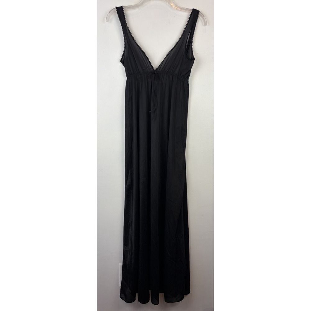 Vintage Gown Dress Small Black Nylon Sheer Long Nightgown Whimsygoth Babydoll